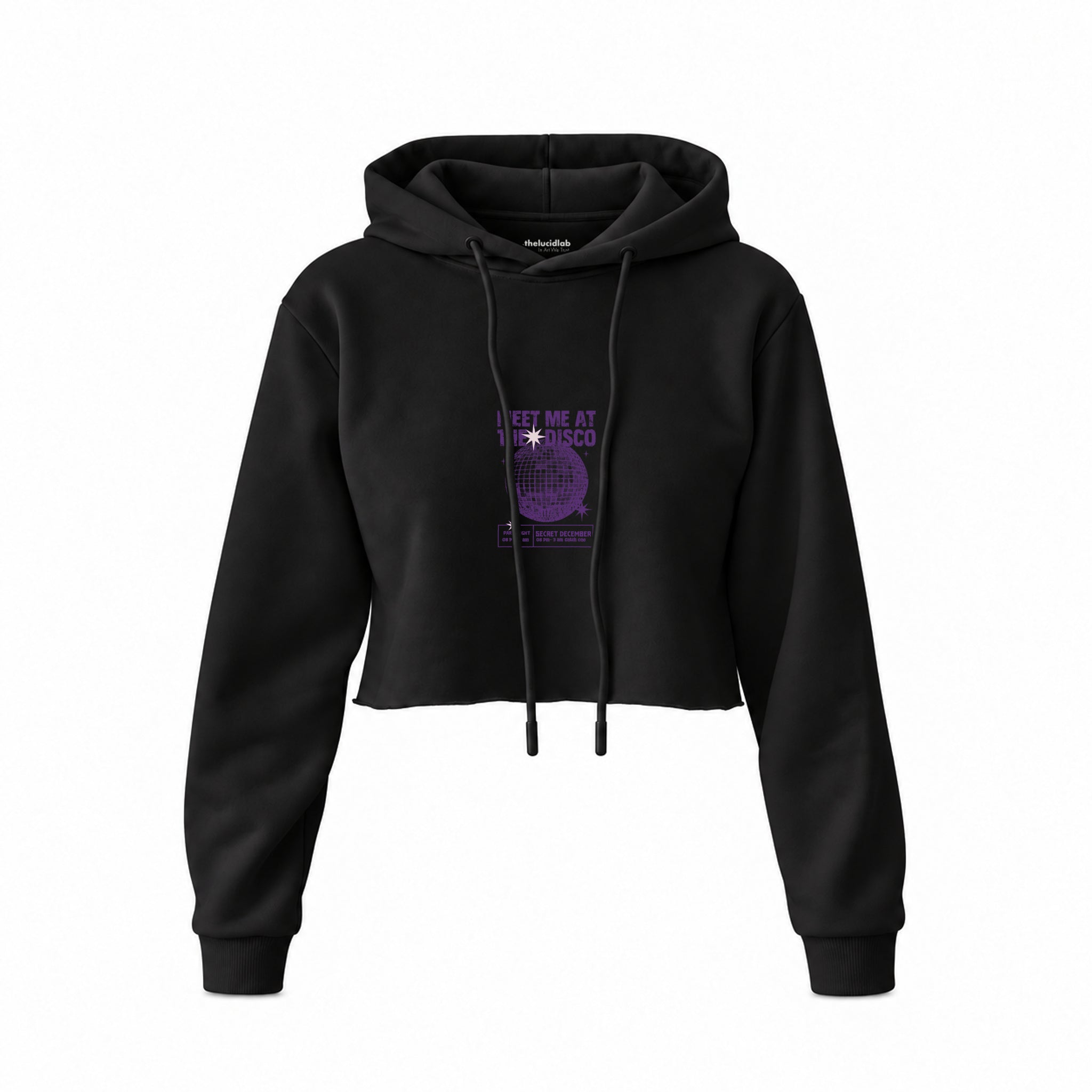 Meet Me At The Disco Crop Hoodie — Siyah — Ön baskı