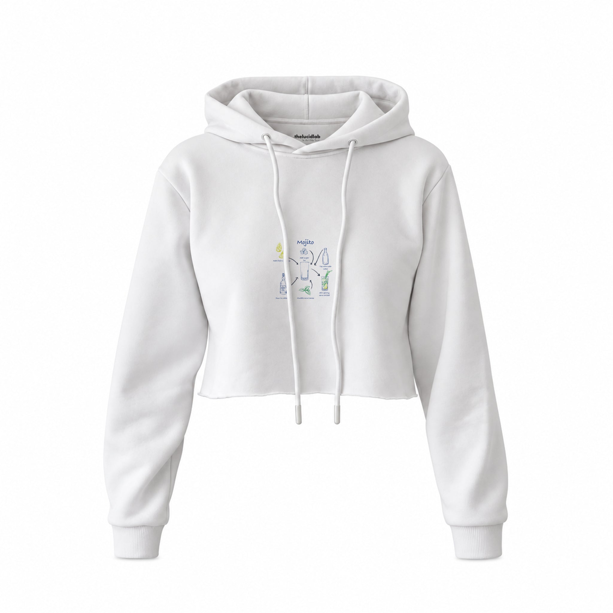 Mojito Crop Hoodie — Beyaz — Ön baskı