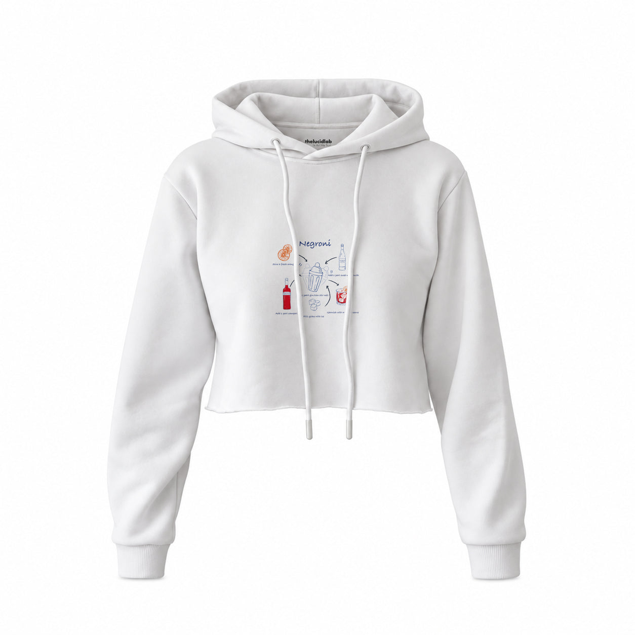 Negroni Crop Hoodie — Beyaz — Ön baskı