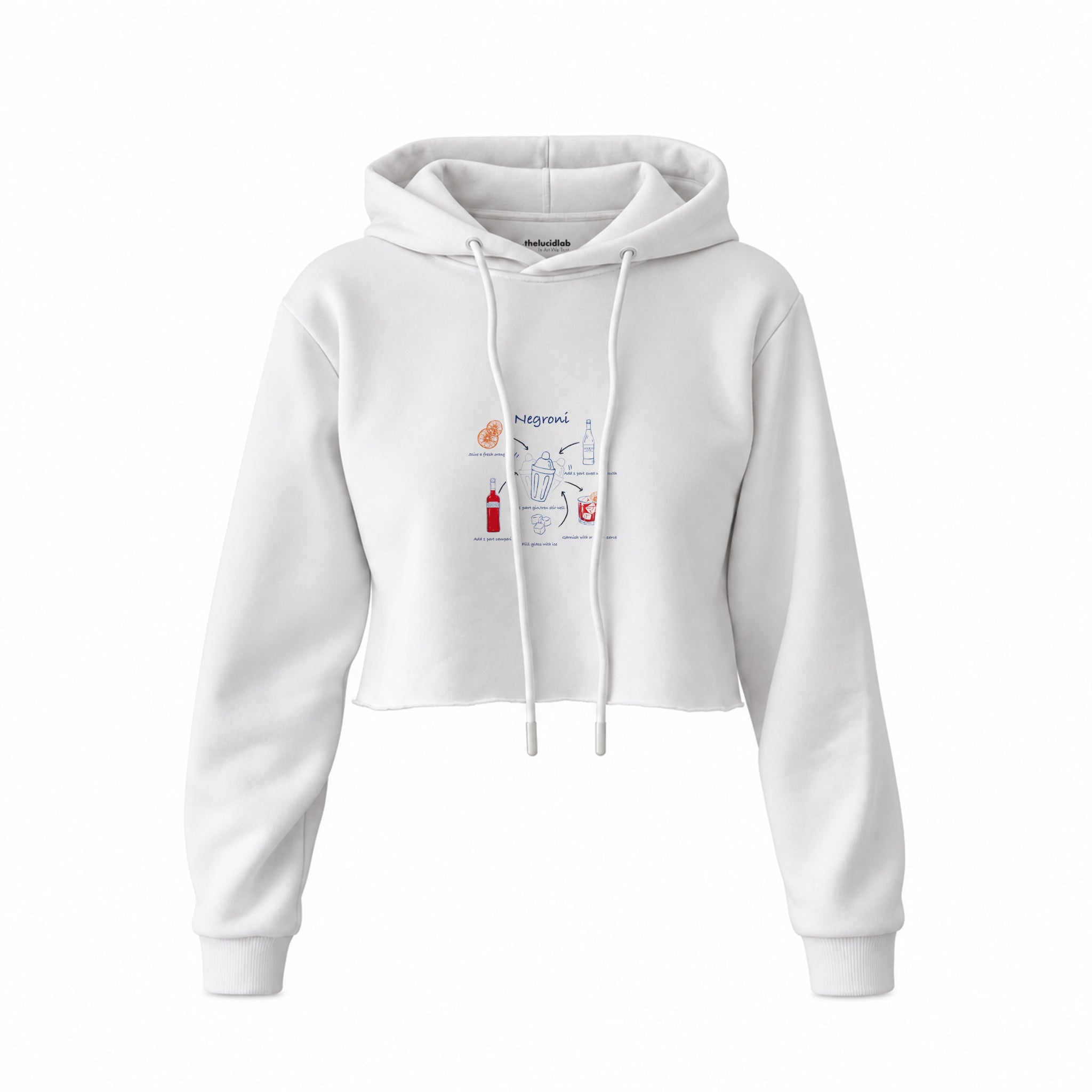 Negroni Crop Hoodie — Beyaz — Ön baskı