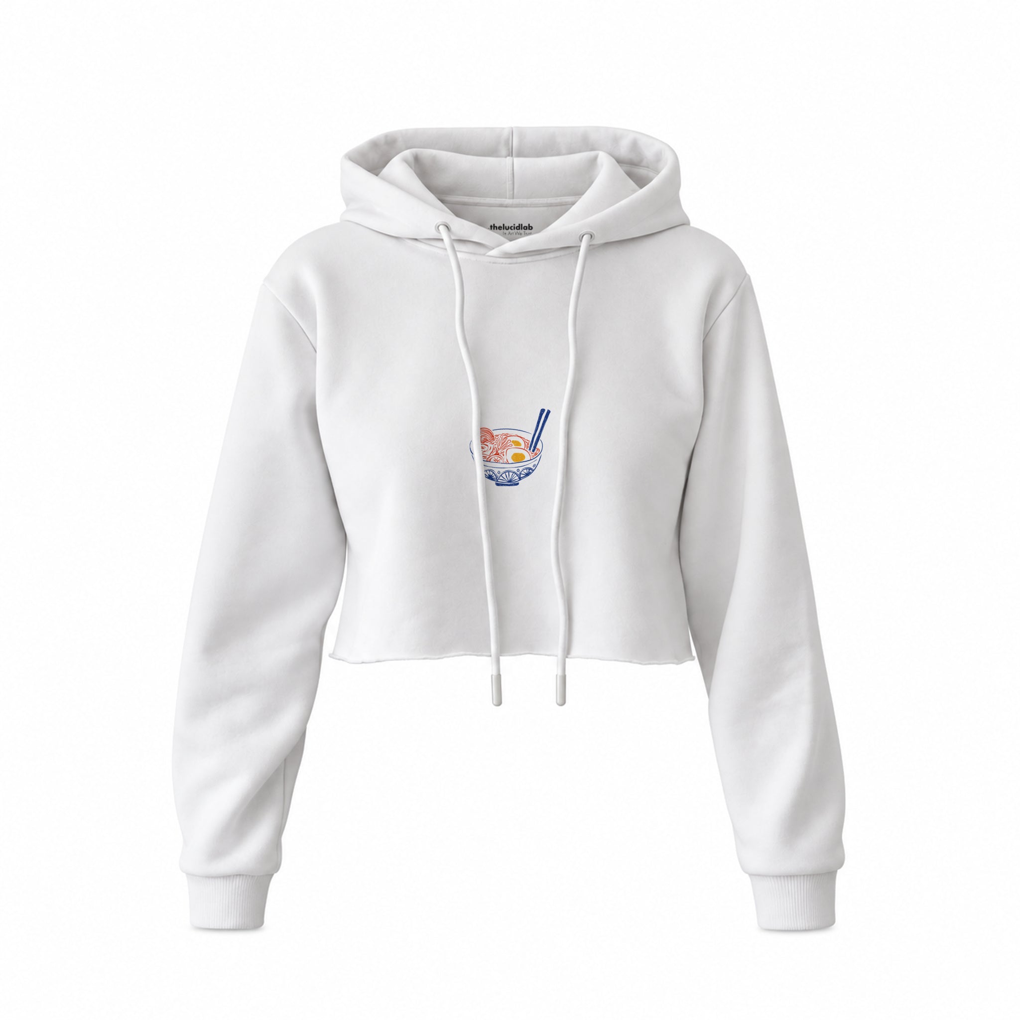 Ramen Bowl Club Crop Hoodie — Beyaz — Ön baskı
