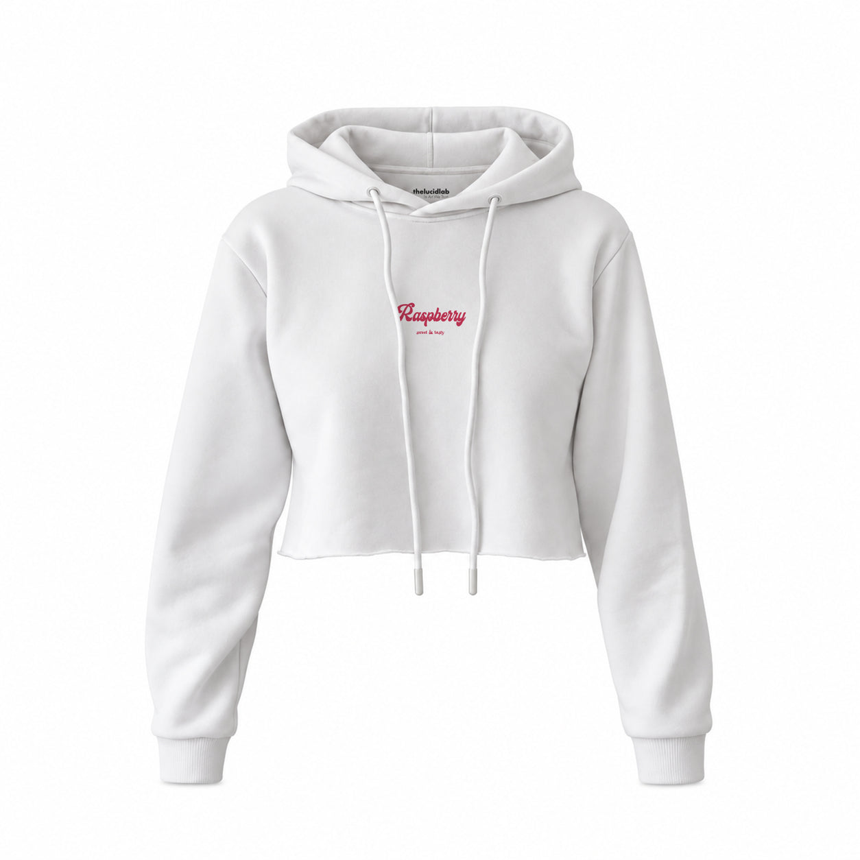 Raspberry Crop Hoodie — Beyaz — Ön baskı