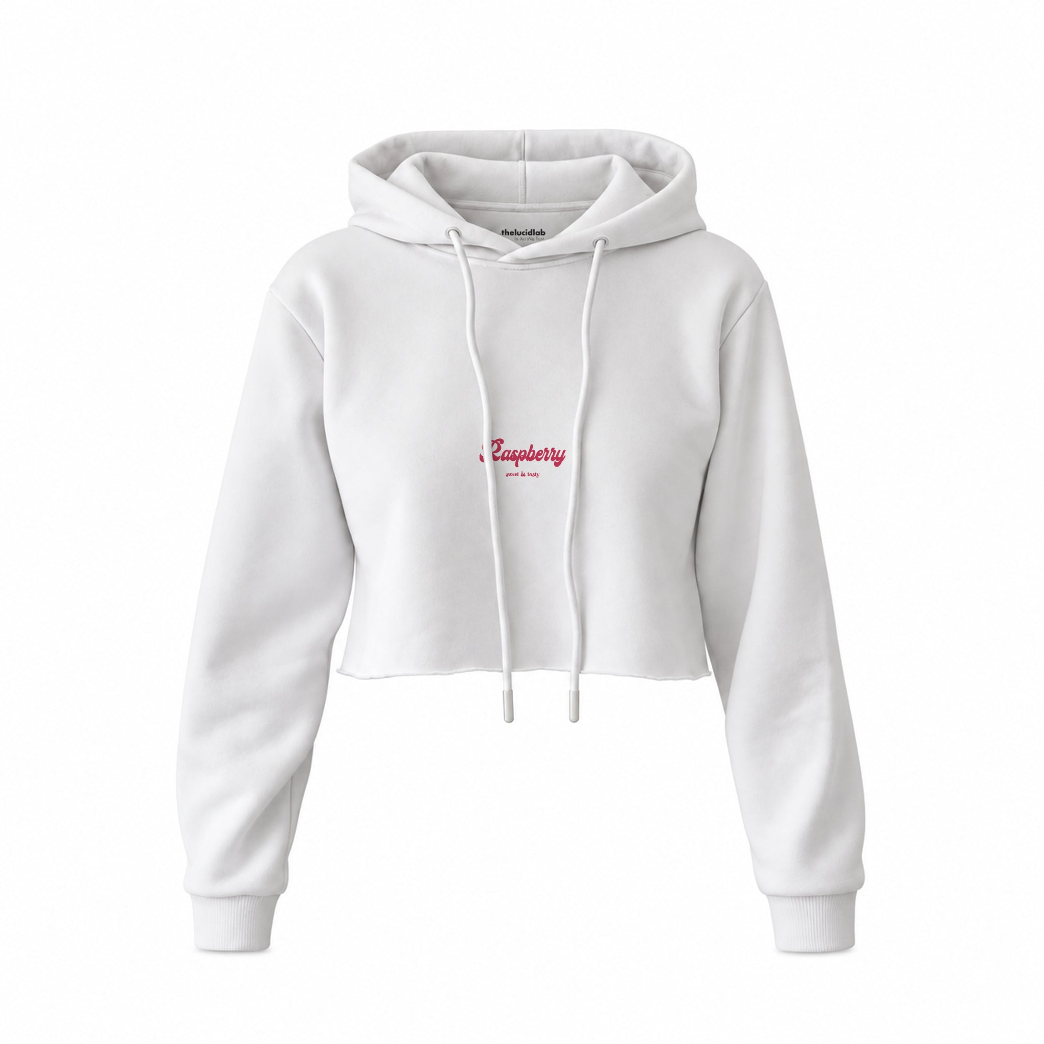 Raspberry Crop Hoodie — Beyaz — Ön baskı