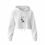 Roll With It Crop Hoodie — Beyaz — Ön baskı