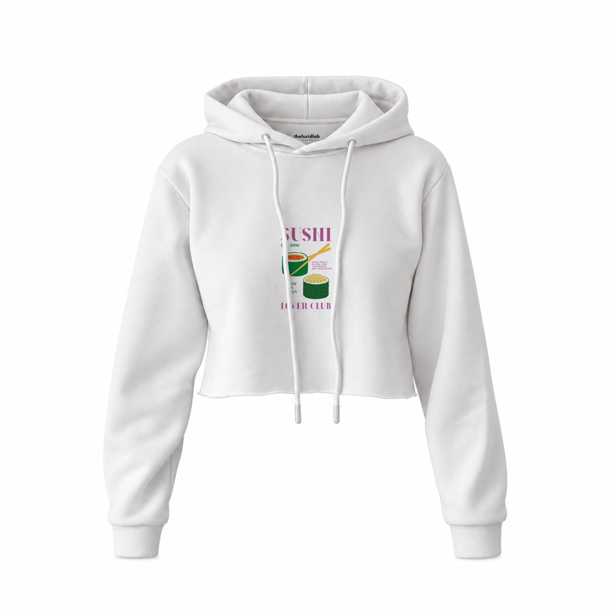 Roll With It Crop Hoodie — Beyaz — Ön baskı