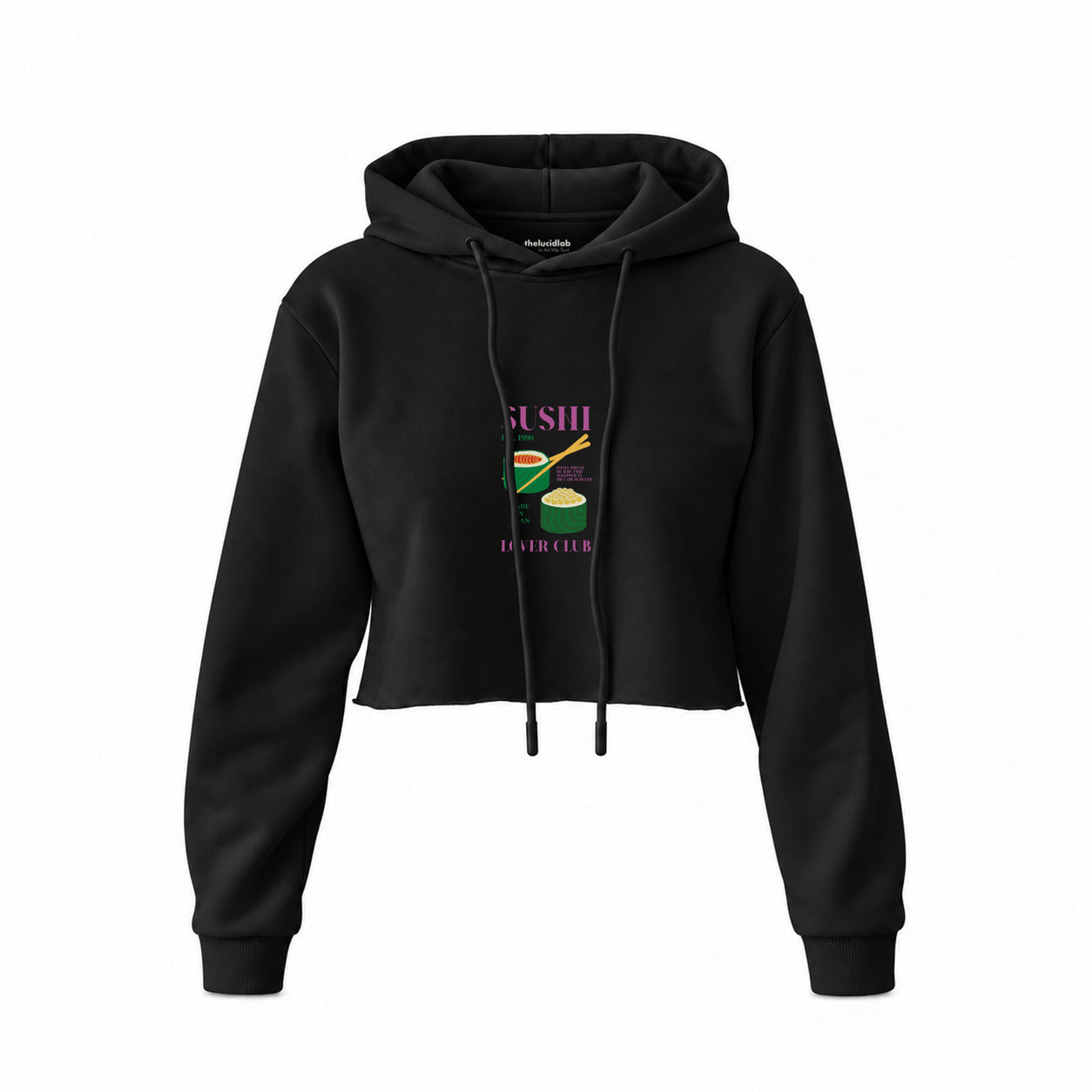 Roll With It Crop Hoodie — Siyah — Ön baskı