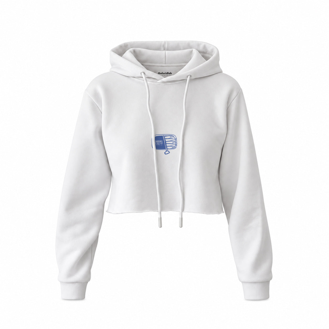 Sardines Crop Hoodie — Beyaz — Ön baskı
