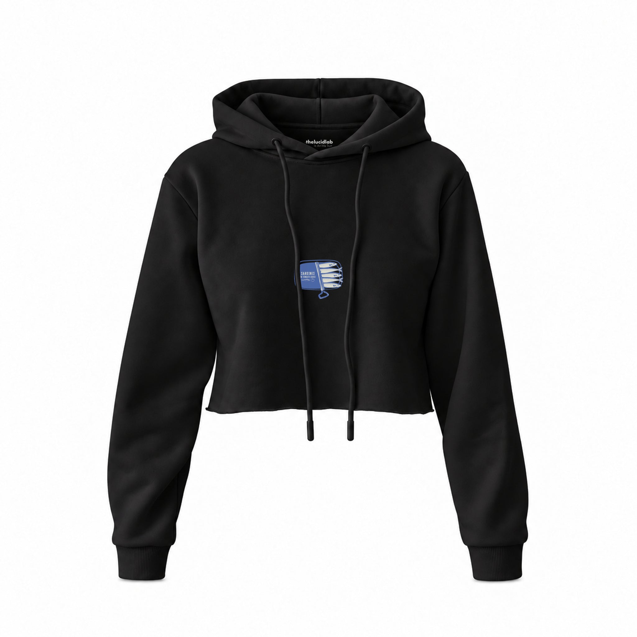 Sardines Crop Hoodie — Siyah — Ön baskı