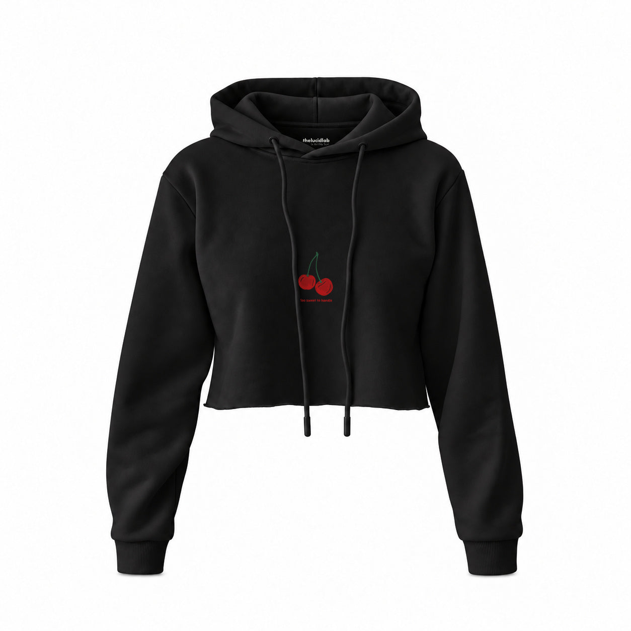 Sweet Cherry Crop Hoodie — Siyah — Ön baskı