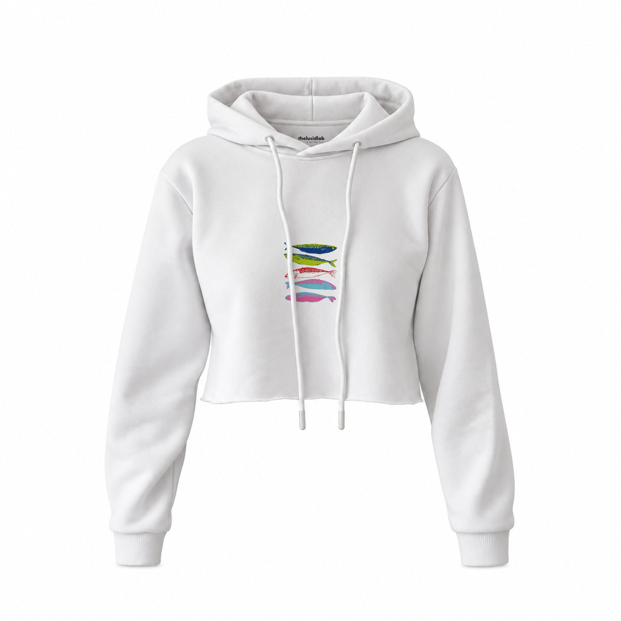 Warhol’s Sardines Crop Hoodie — Beyaz — Ön baskı
