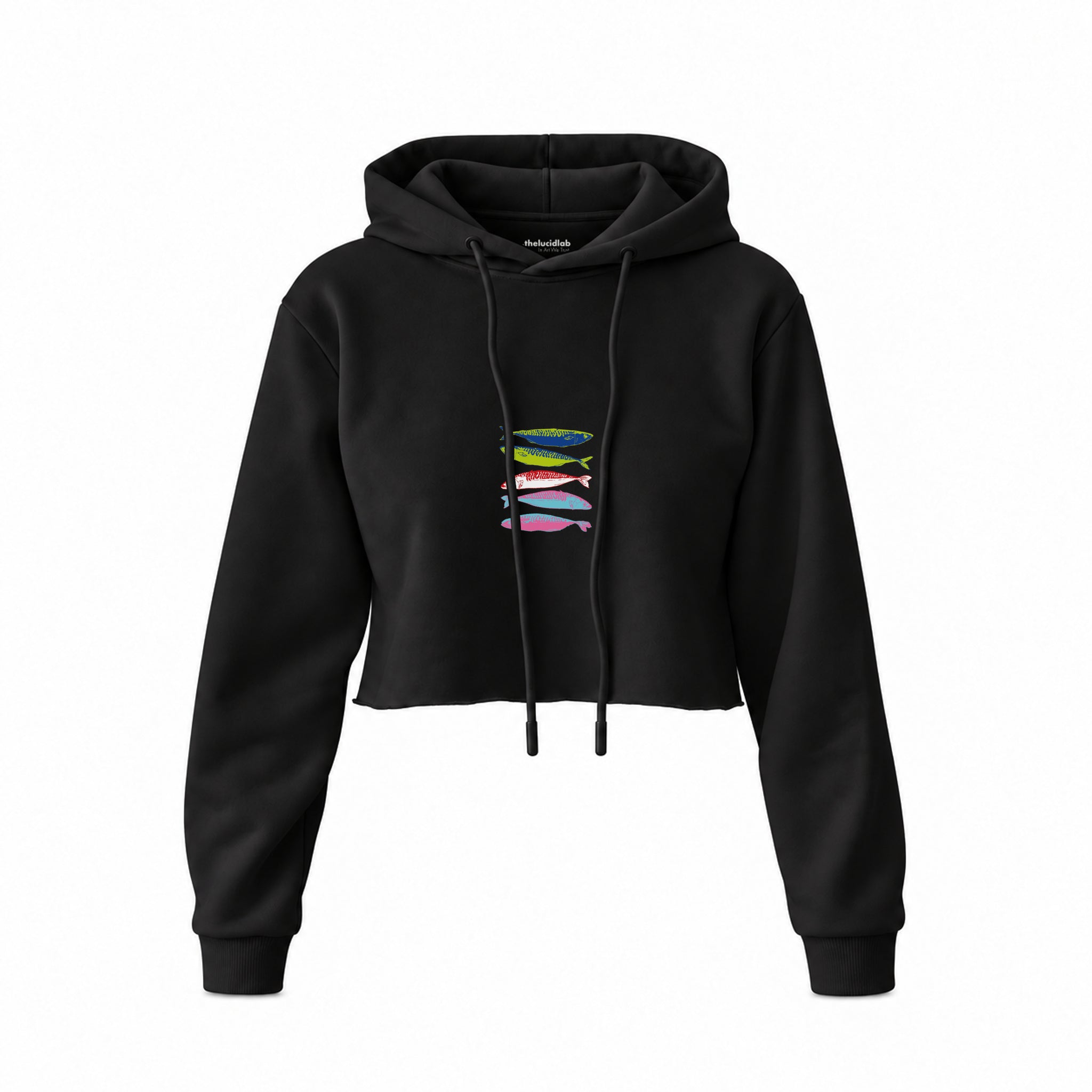 Warhol’s Sardines Crop Hoodie — Siyah — Ön baskı