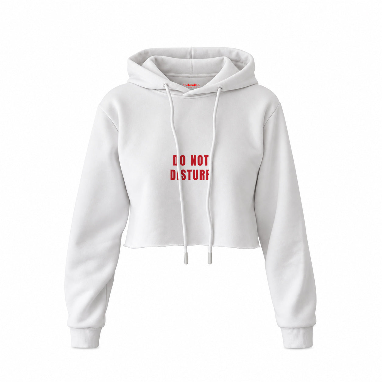 Do Not Disturb Crop Hoodie — Beyaz — Ön baskı