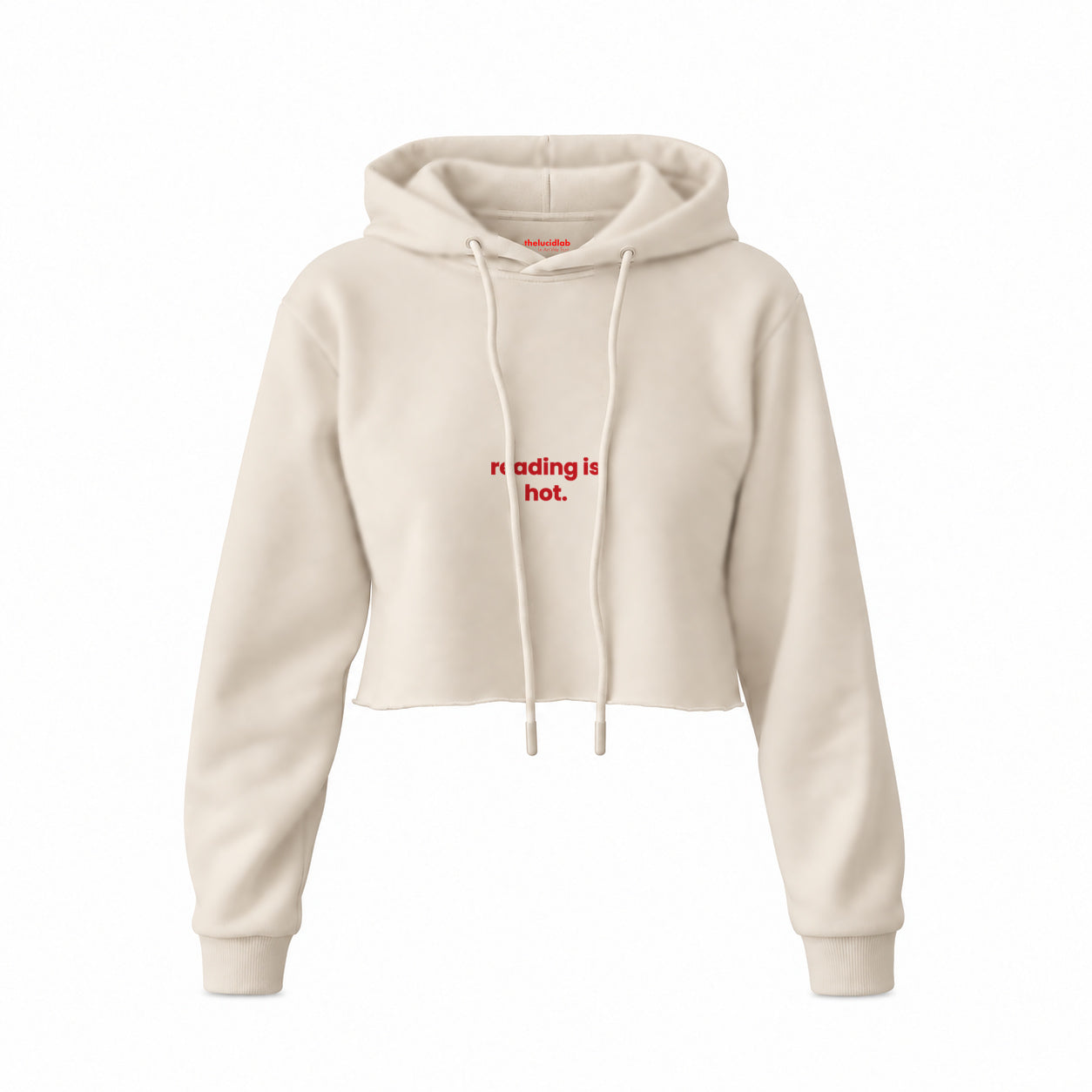 Reading Is Hot Crop Hoodie — Krem — Ön baskı