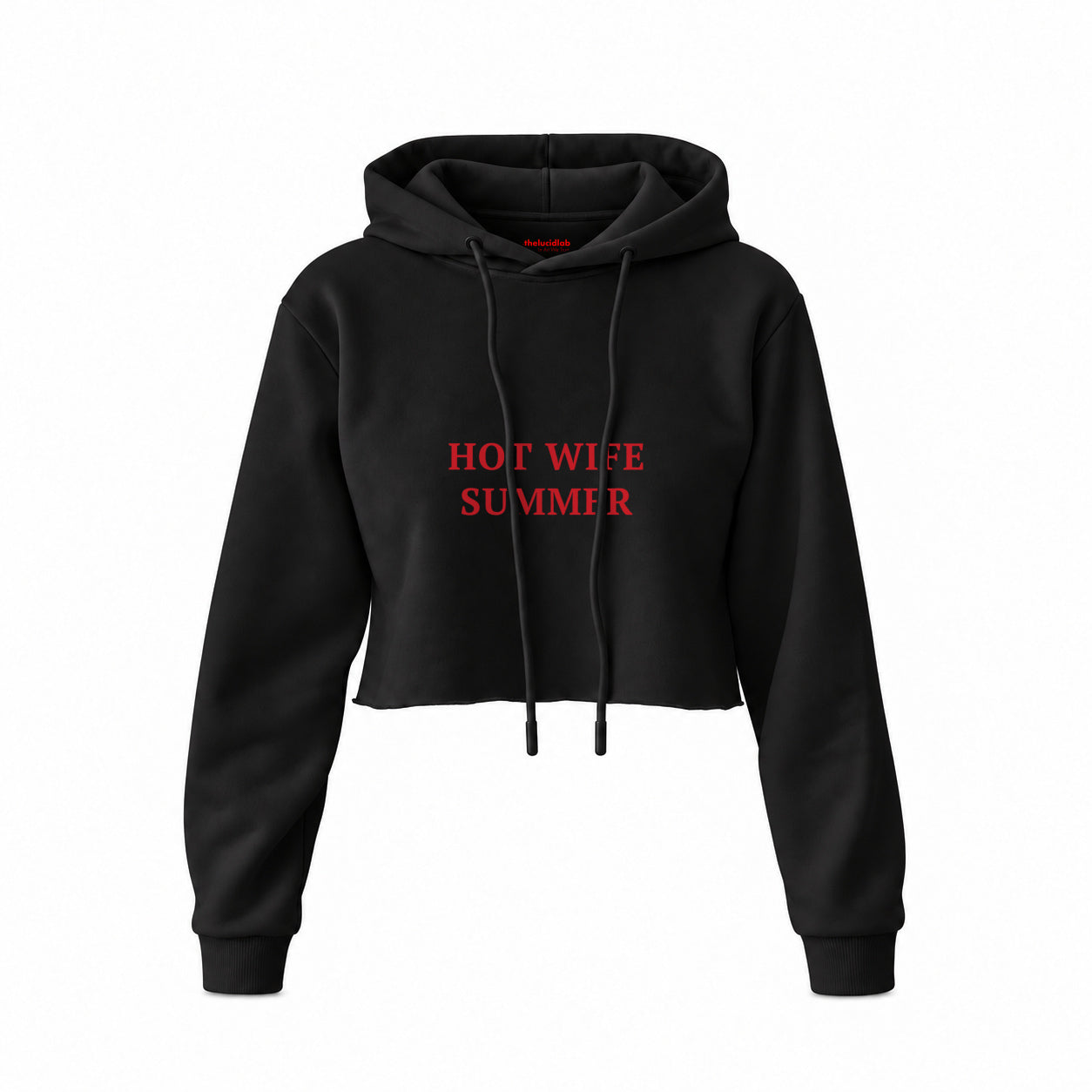 Hot Wife Summer Crop Hoodie — Siyah — Ön baskı