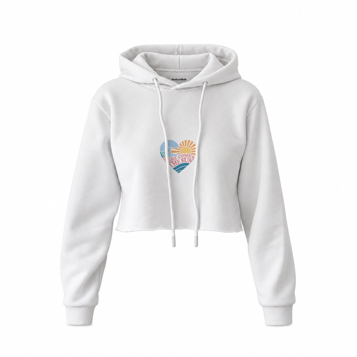 Here Comes The Sun Crop Hoodie — Beyaz — Ön baskı
