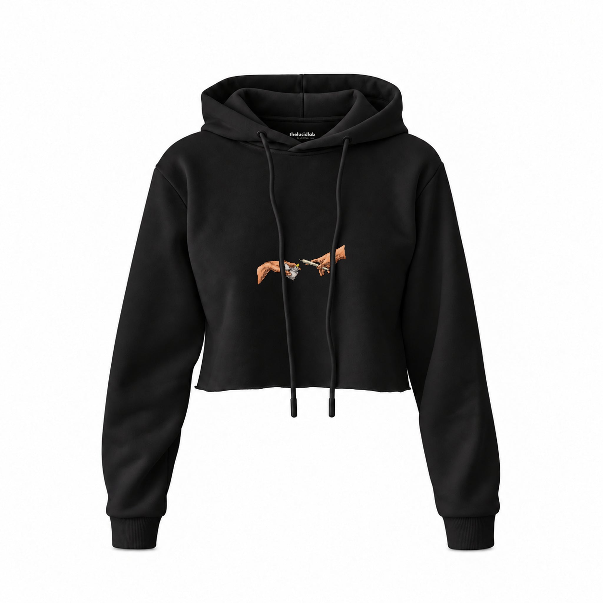 The Creation of Chill Crop Hoodie — Siyah — Ön baskı