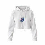 The Rolling Stones Blue Crop Hoodie — Beyaz — Ön baskı