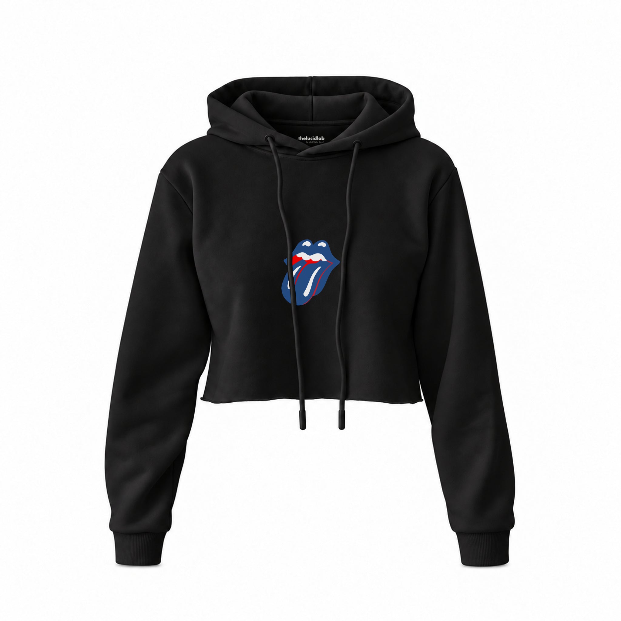The Rolling Stones Blue Crop Hoodie — Siyah — Ön baskı