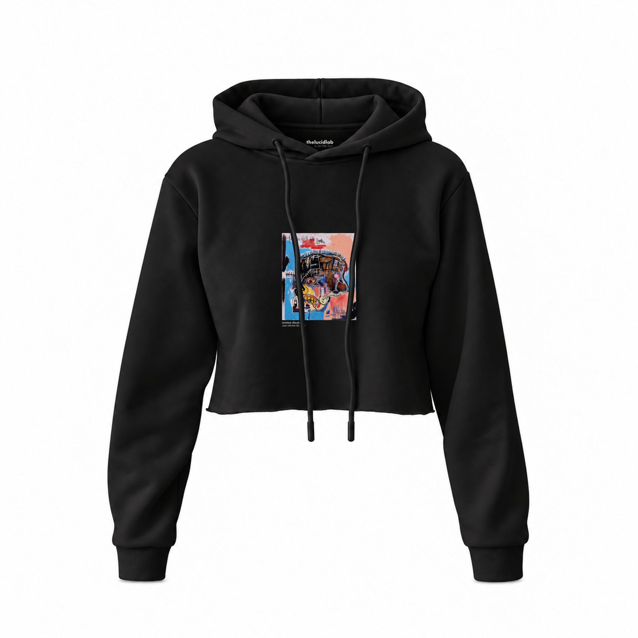 Basquiat Skull (1981) Crop Hoodie — Siyah — Ön baskı