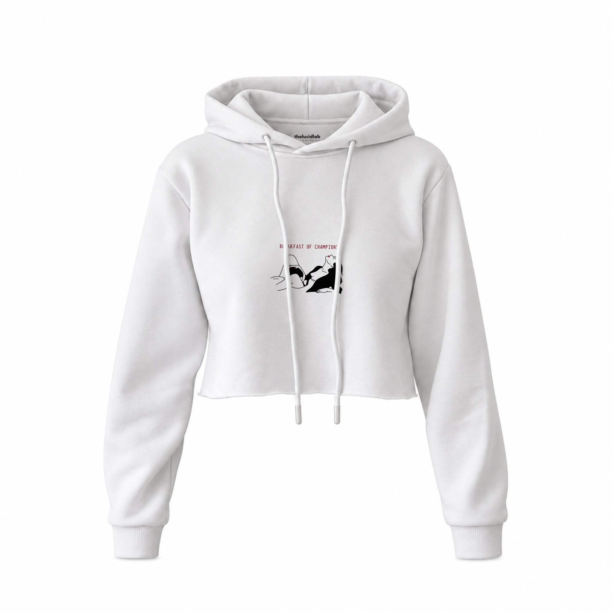Breakfast of Champions Crop Hoodie — Beyaz — Ön baskı