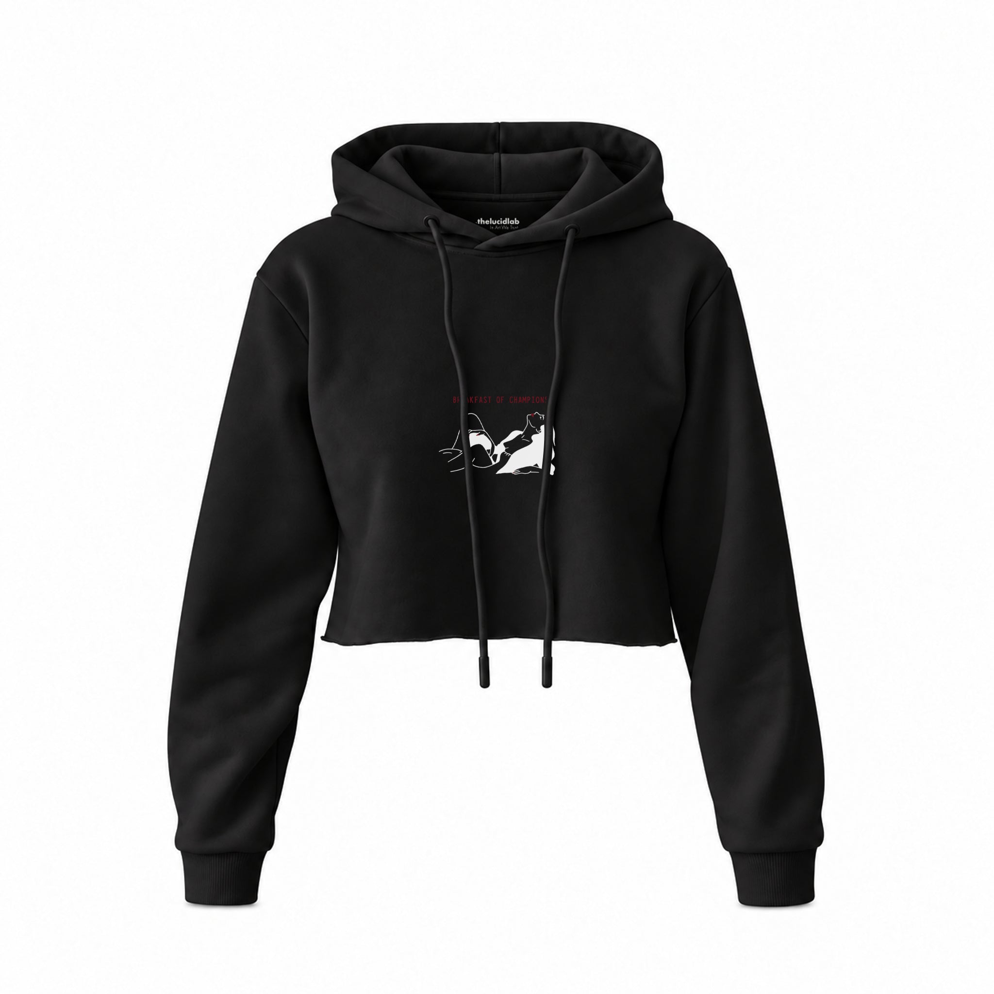 Breakfast of Champions Crop Hoodie — Siyah — Ön baskı
