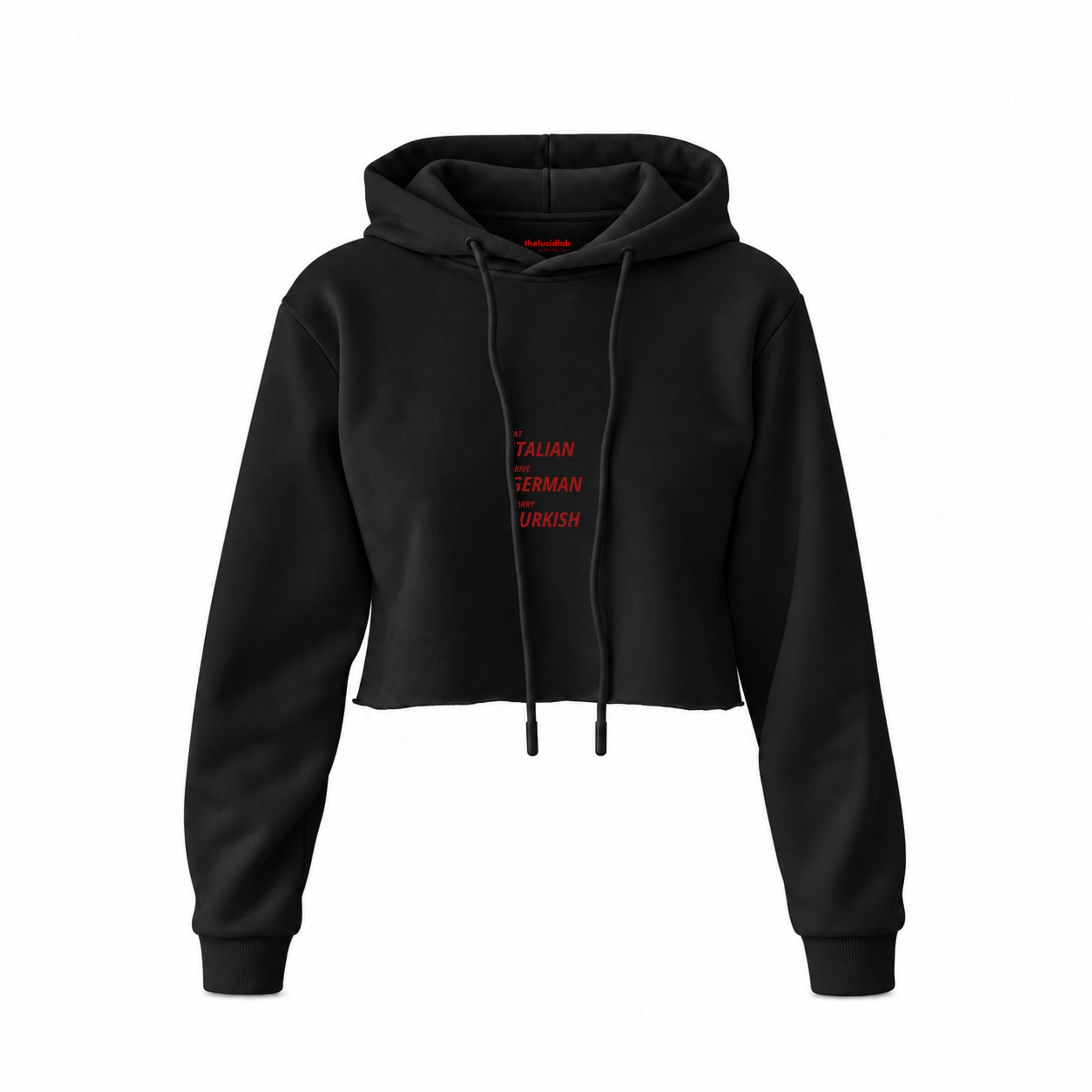 Eat Drive Marry Crop Hoodie — Siyah — Ön baskı