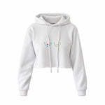 Boobs & Hearts Crop Hoodie — Beyaz — Ön baskı