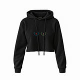 Boobs & Hearts Crop Hoodie — Siyah — Ön baskı