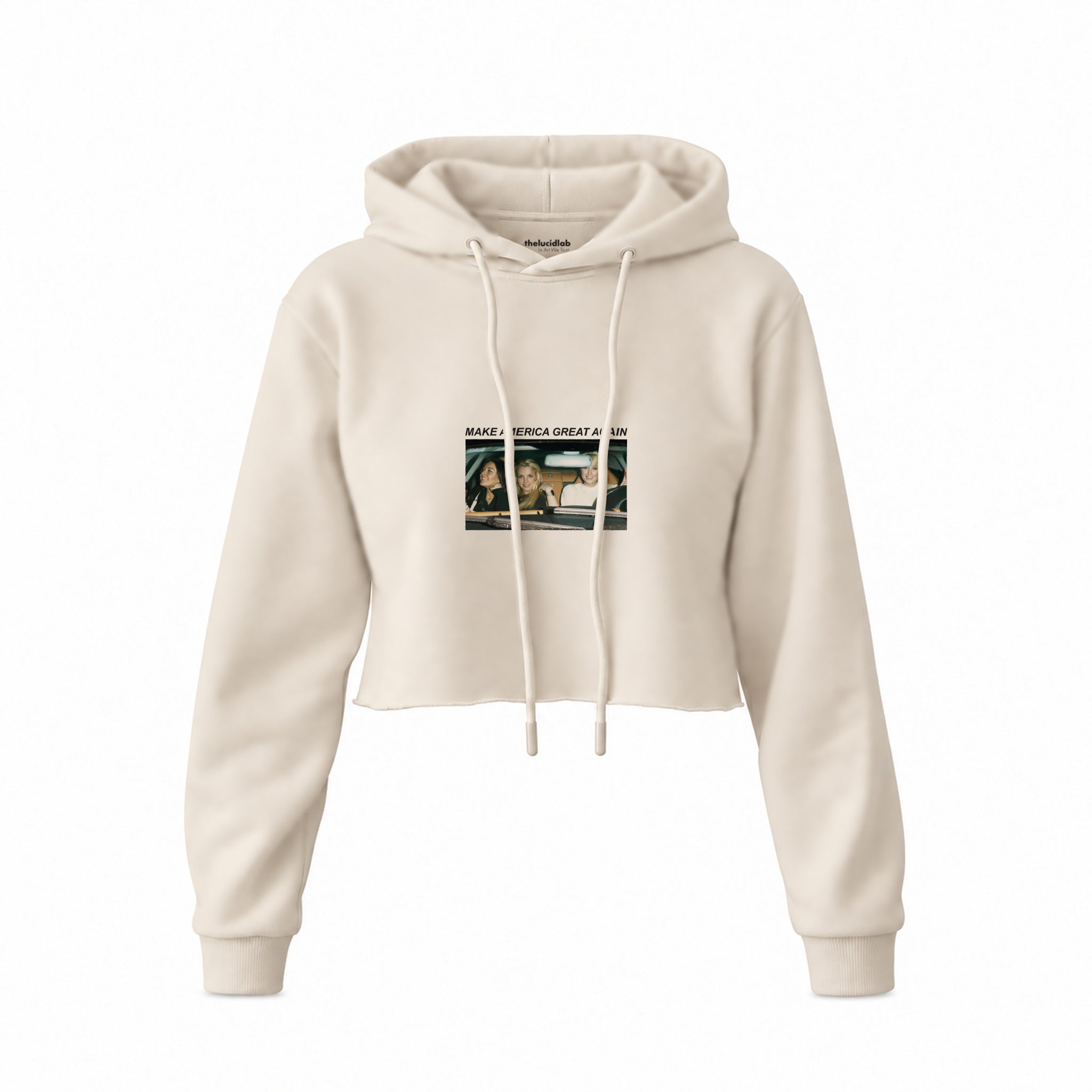 Make America Great Again Crop Hoodie — Krem — Ön baskı