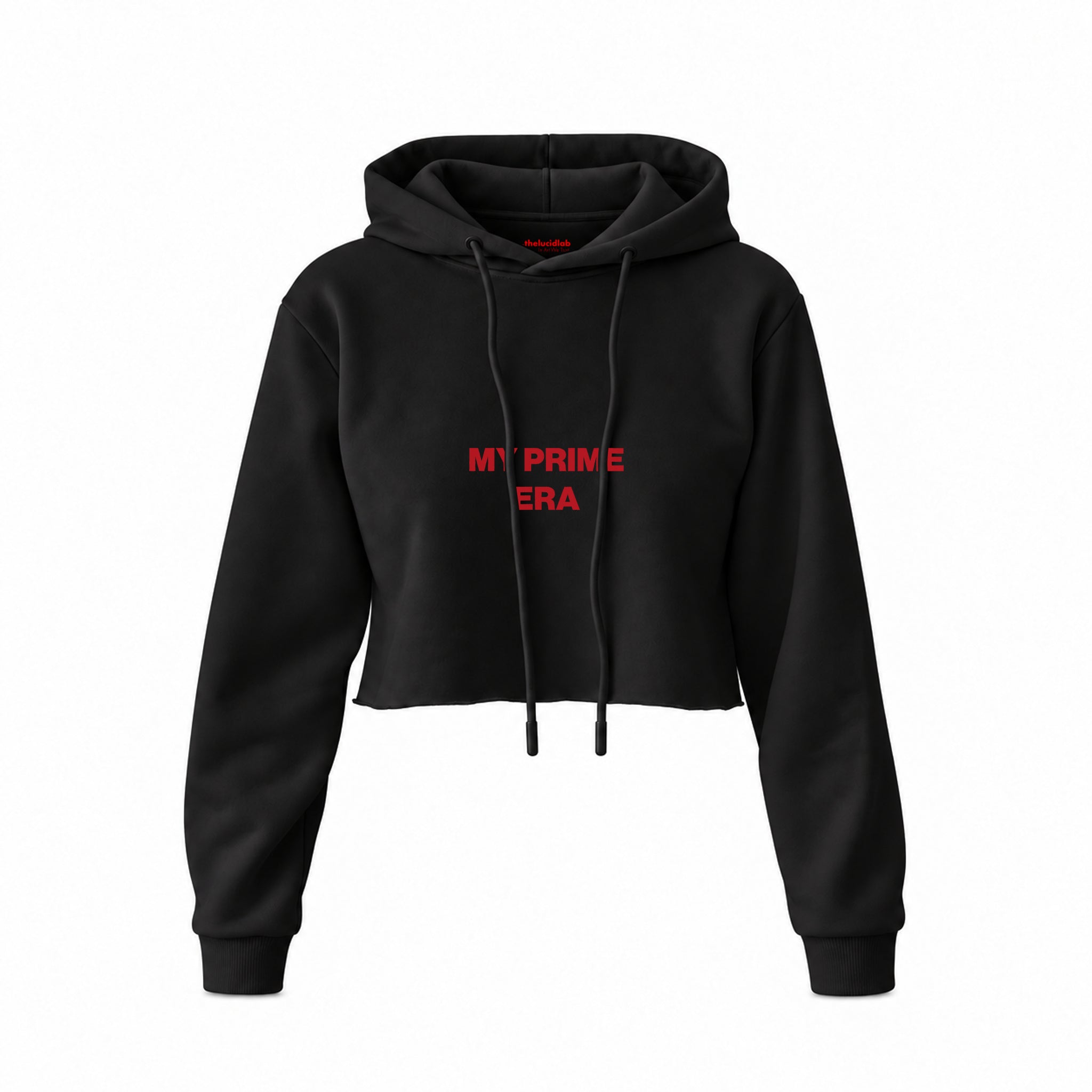 My Prime Era Crop Hoodie — Siyah — Ön baskı