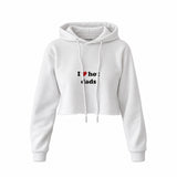 I Love Hot Dads Crop Hoodie — Beyaz — Ön baskı