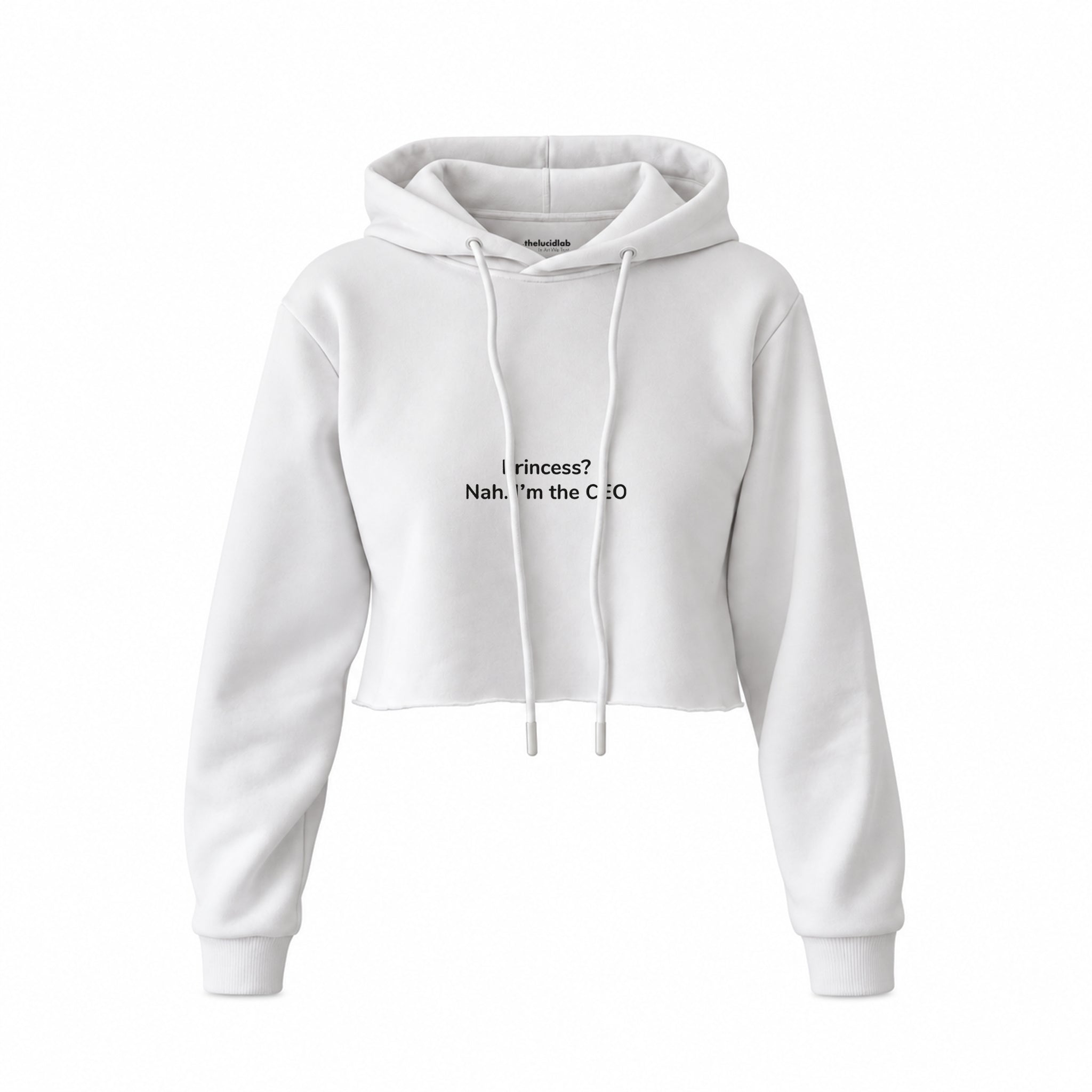 I'm The CEO Crop Hoodie — Beyaz — Ön baskı