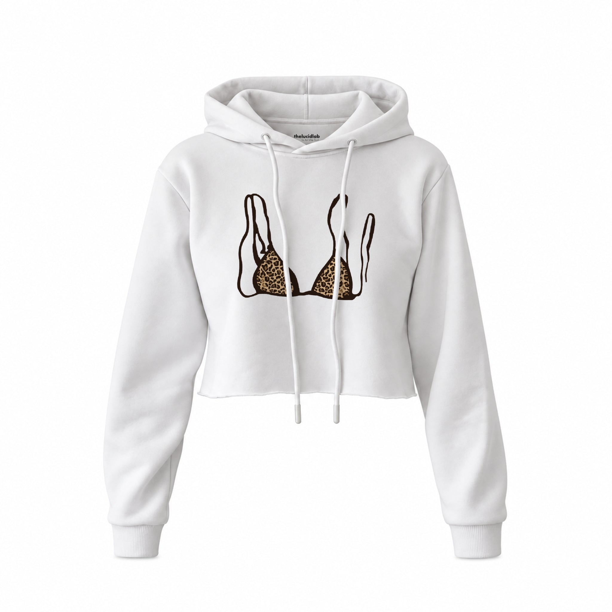 Leopard Bikini Crop Hoodie — Beyaz — Ön baskı