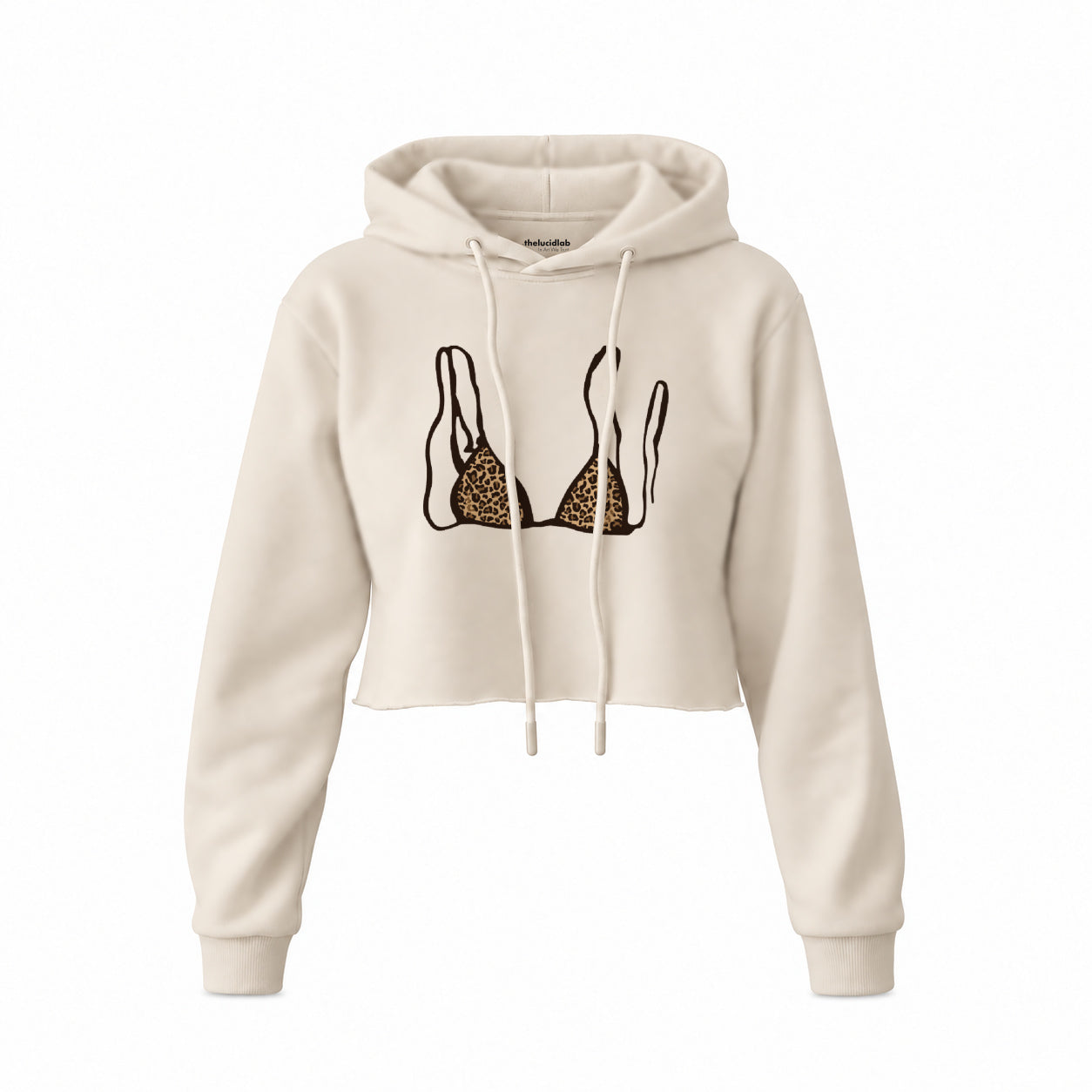 Leopard Bikini Crop Hoodie — Krem — Ön baskı