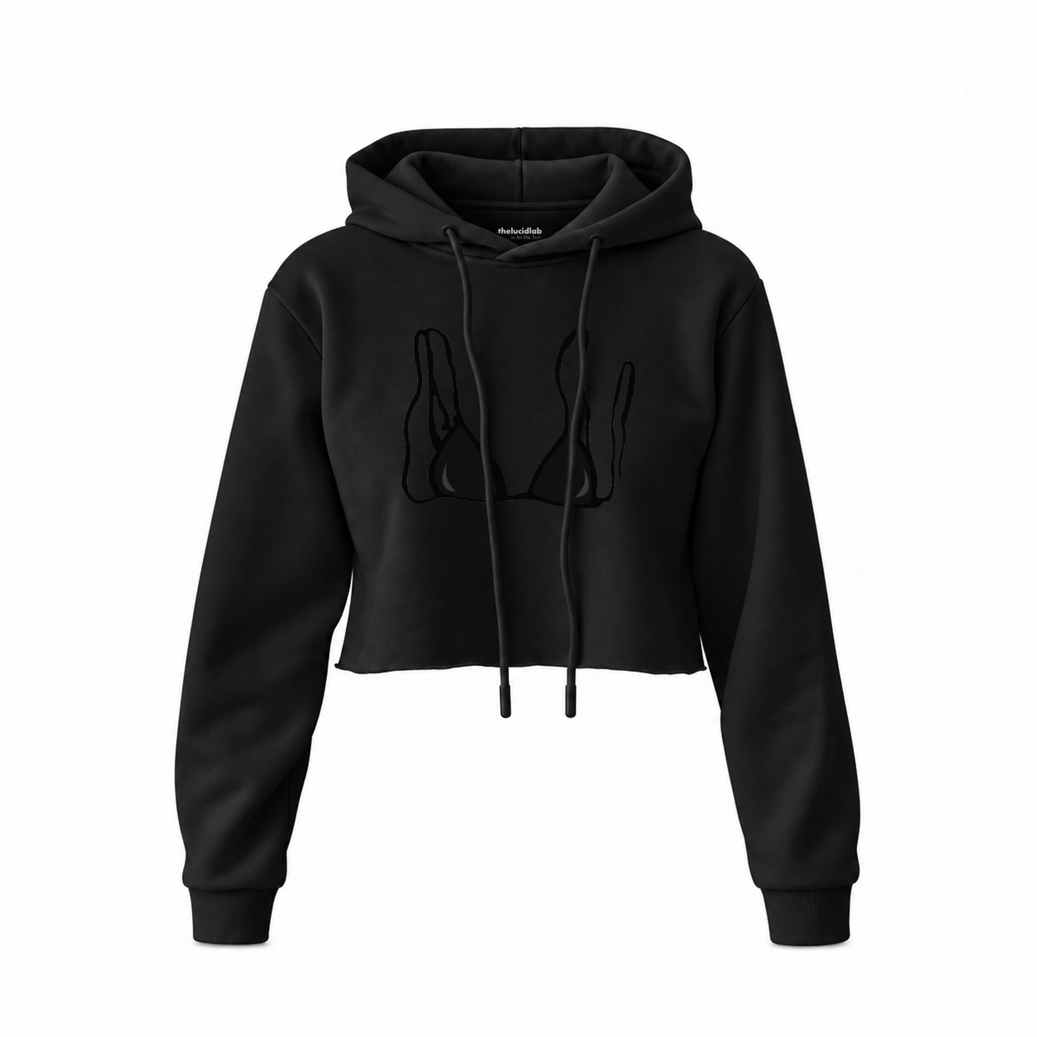Black Bikini Crop Hoodie — Siyah — Ön baskı