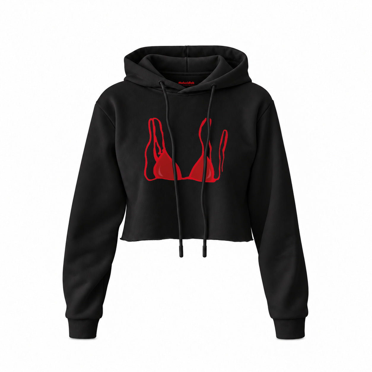 Red Bikini Crop Hoodie — Siyah — Ön baskı