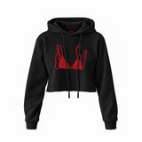 Red Bikini Crop Hoodie — Siyah — Ön baskı