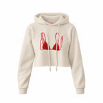 Red Bikini Crop Hoodie — Krem — Ön baskı