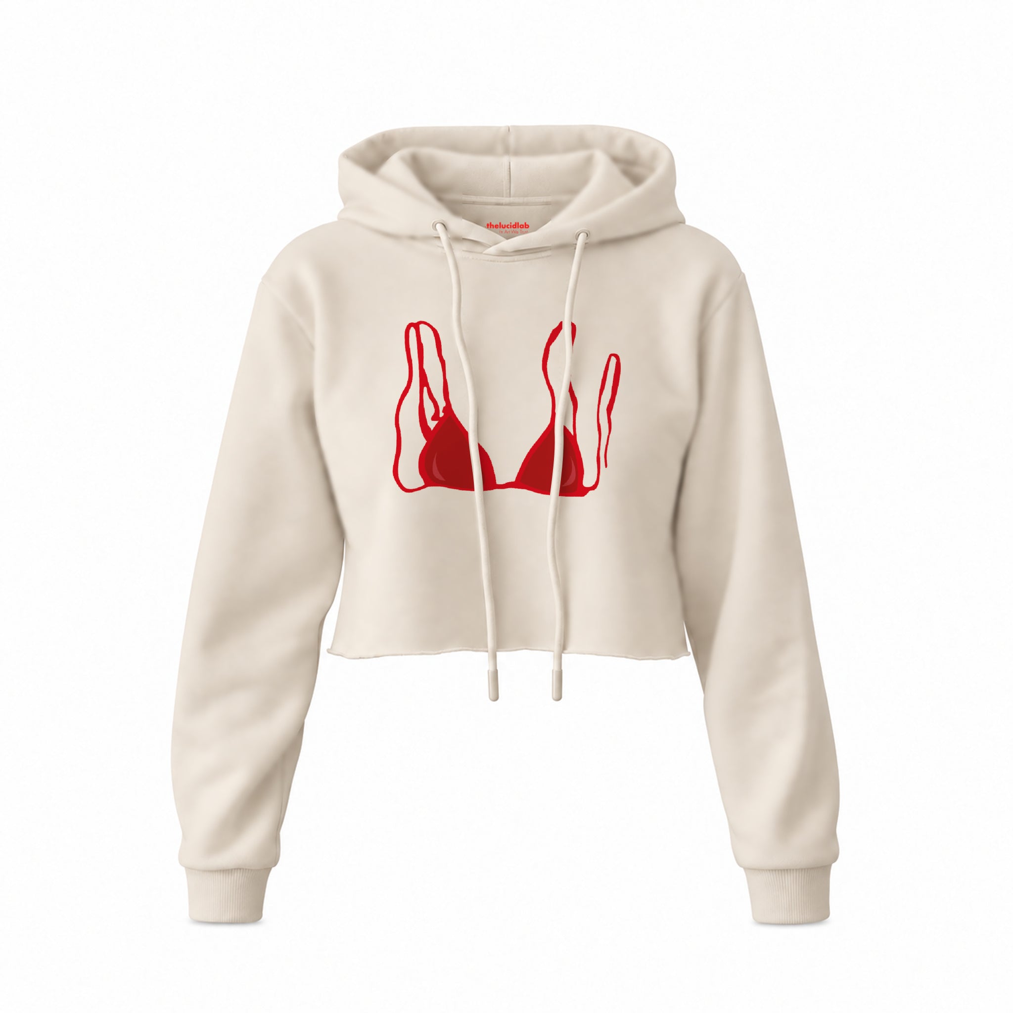Red Bikini Crop Hoodie — Krem — Ön baskı