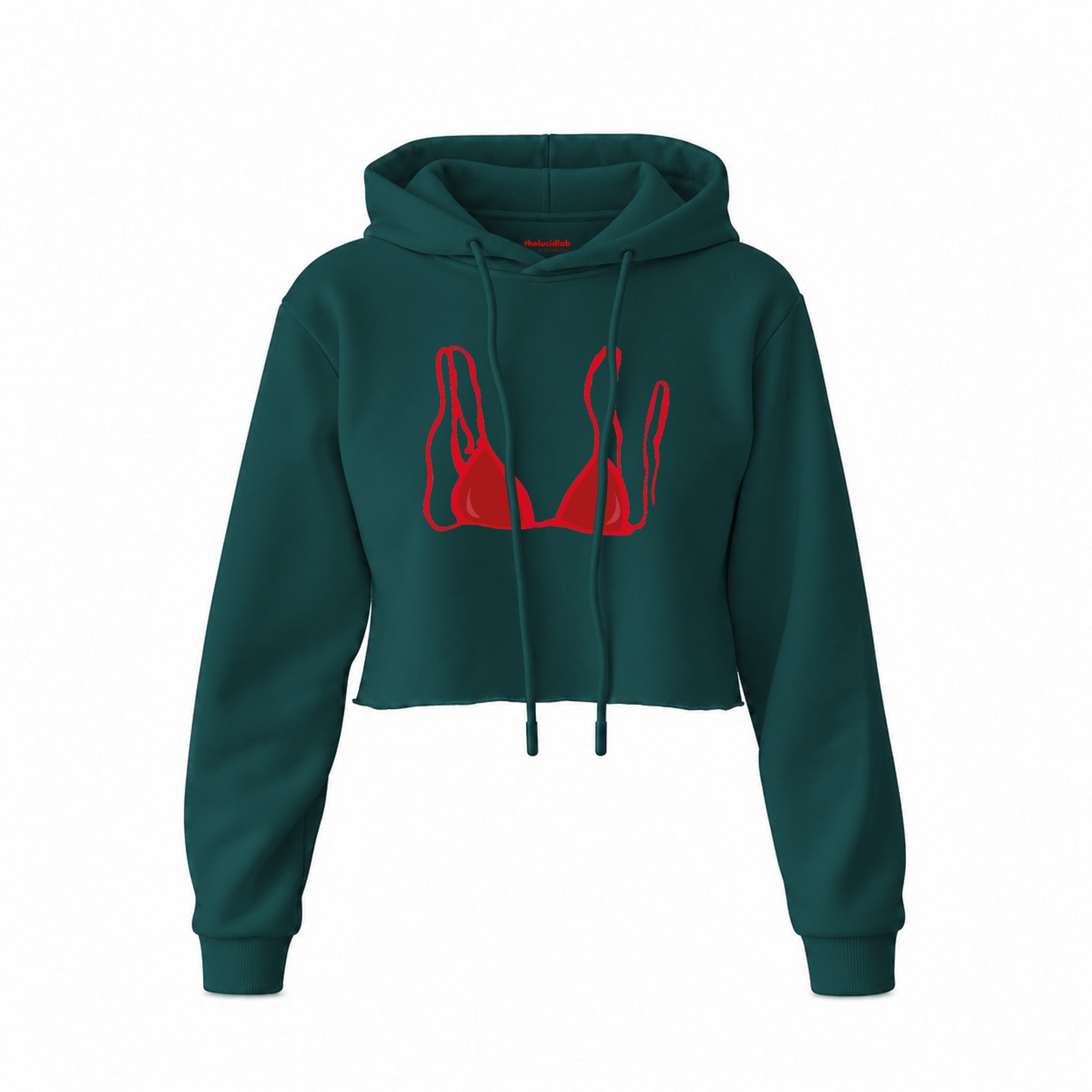 Red Bikini Crop Hoodie — Koyu Yeşil — Ön baskı