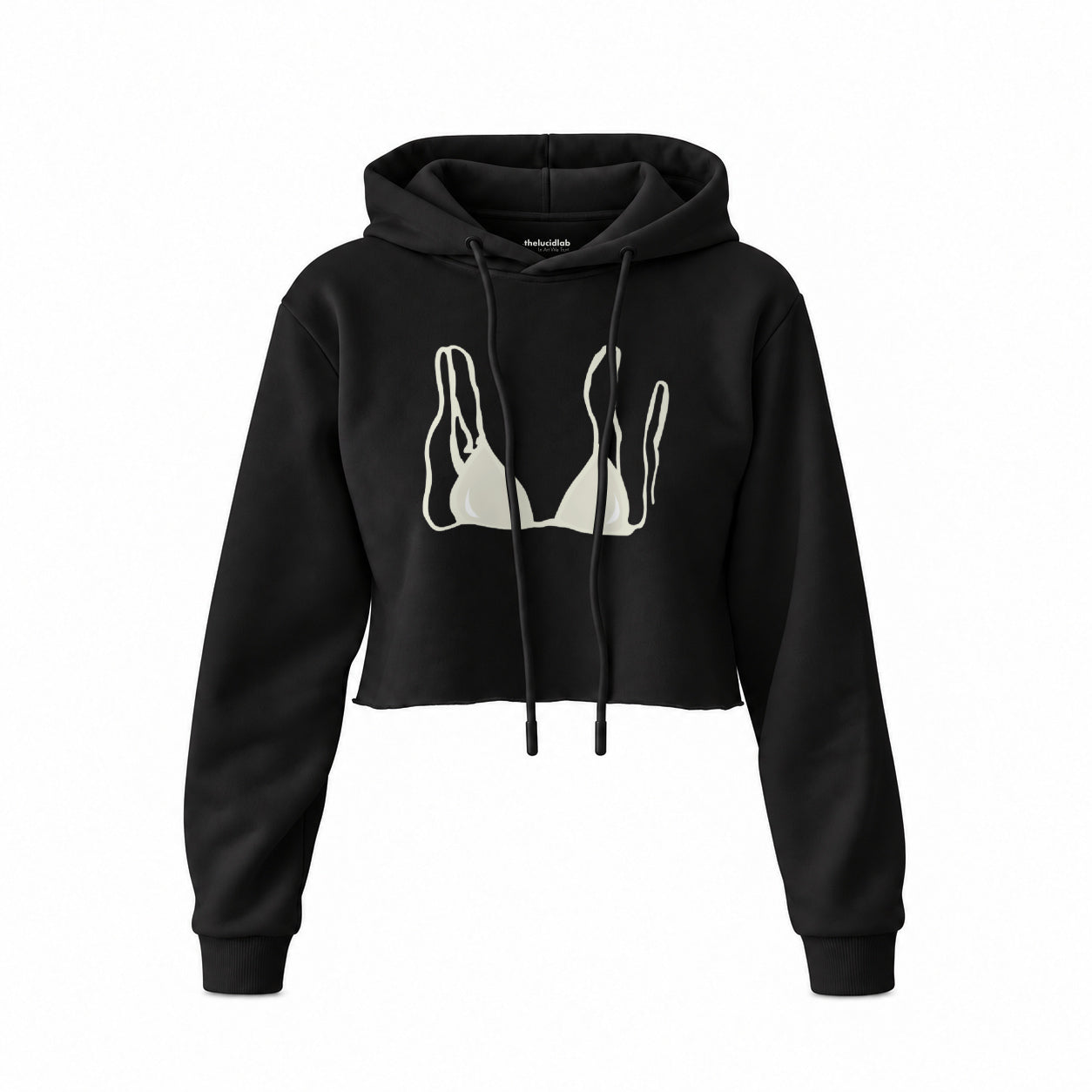 White Bikini Crop Hoodie — Siyah — Ön baskı