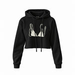 White Bikini Crop Hoodie — Siyah — Ön baskı