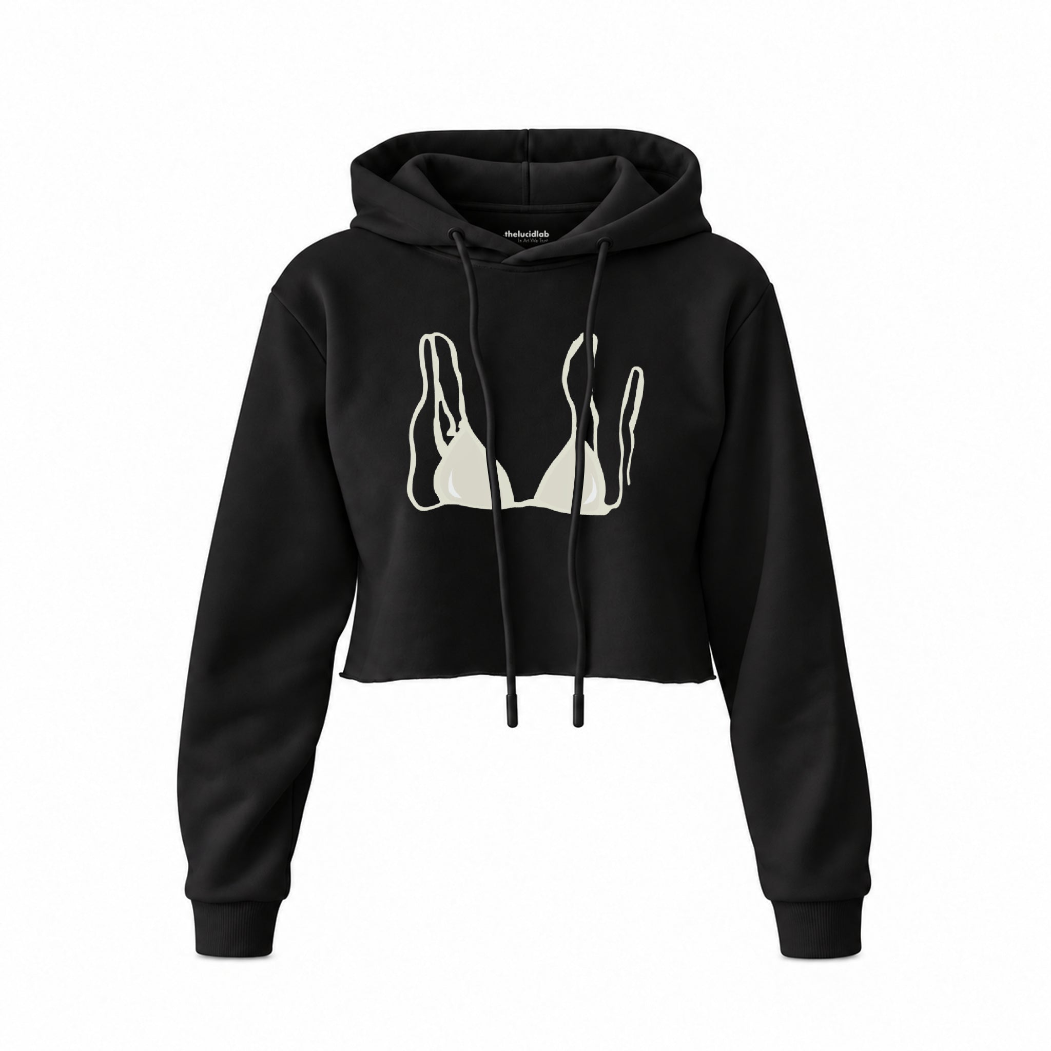 White Bikini Crop Hoodie — Siyah — Ön baskı