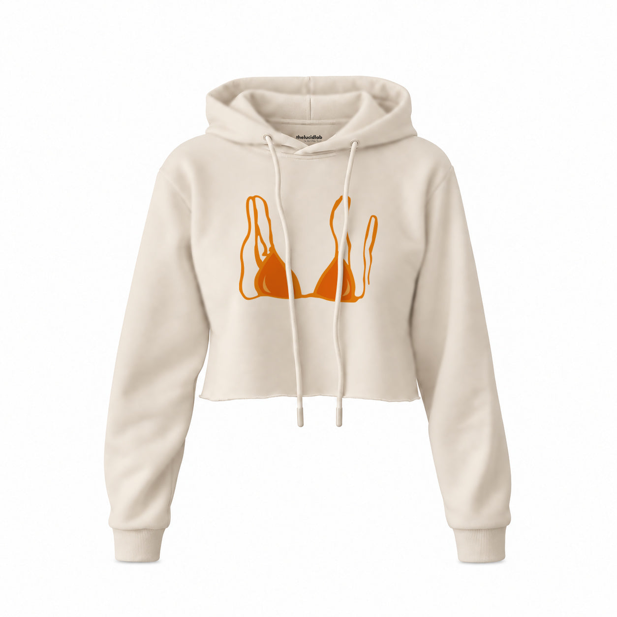 Orange Bikini Crop Hoodie — Krem — Ön baskı