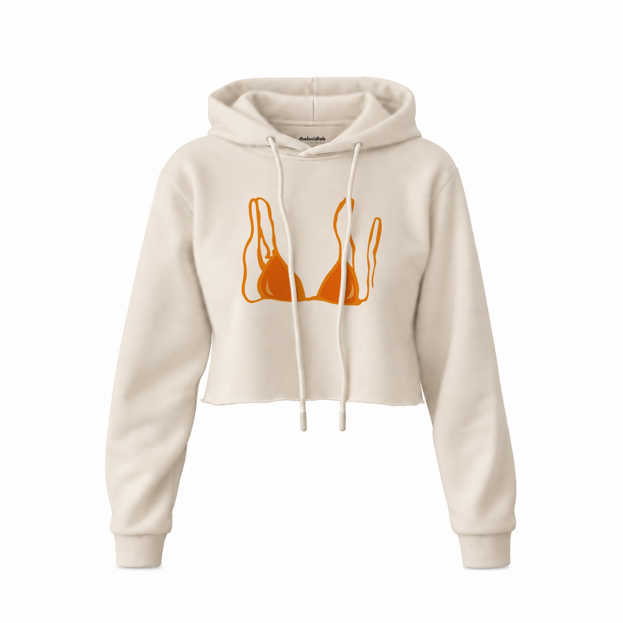 Orange Bikini Crop Hoodie — Krem — Ön baskı