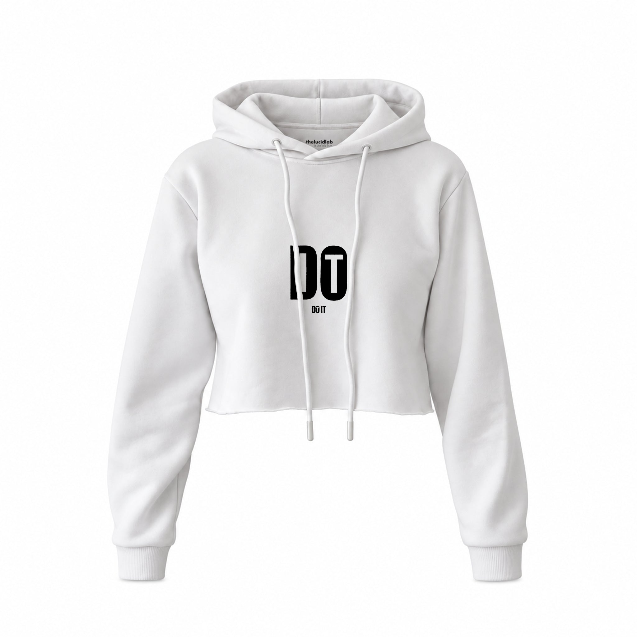 DO IT Crop Hoodie — Beyaz — Ön baskı