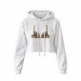 Noir Seduce – Leopard Crop Hoodie — Beyaz — Ön baskı