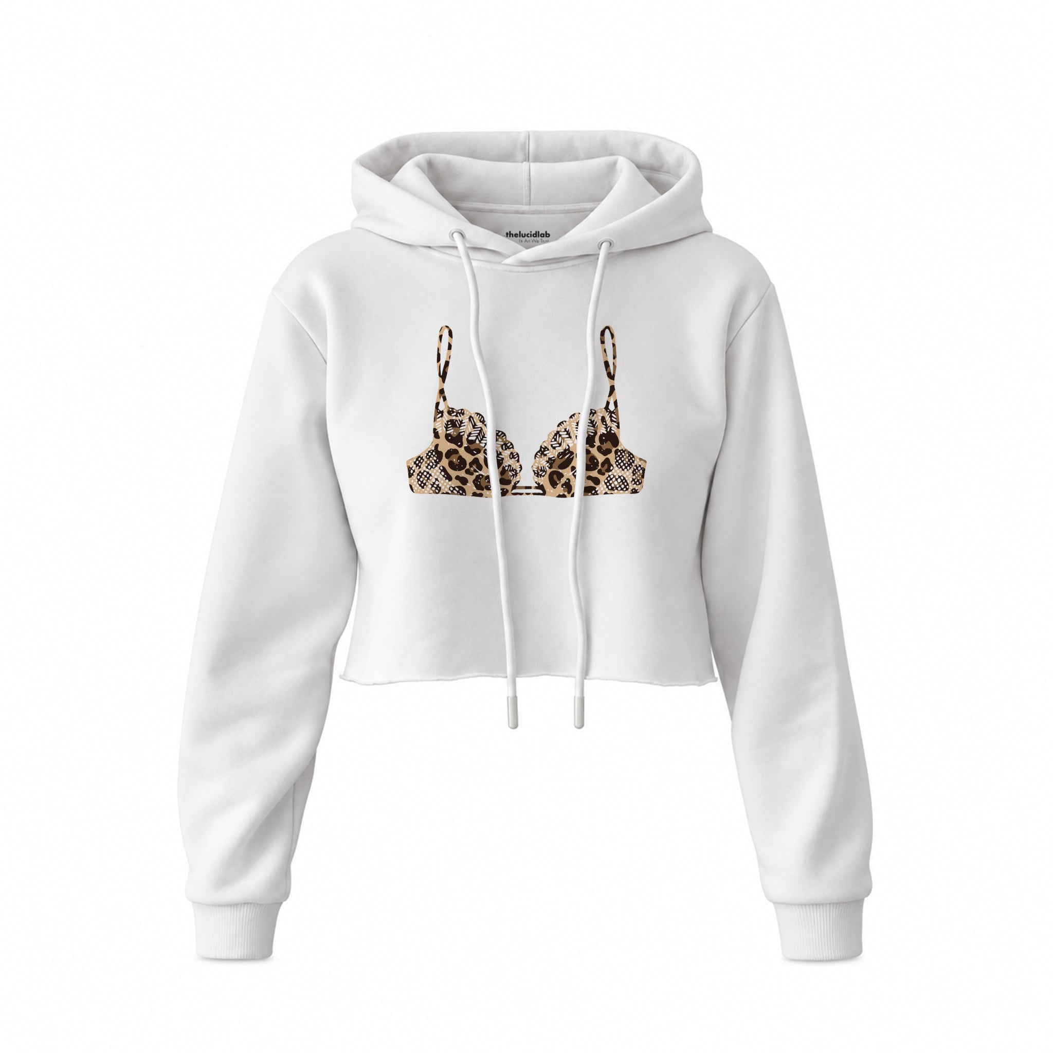 Noir Seduce – Leopard Crop Hoodie — Beyaz — Ön baskı