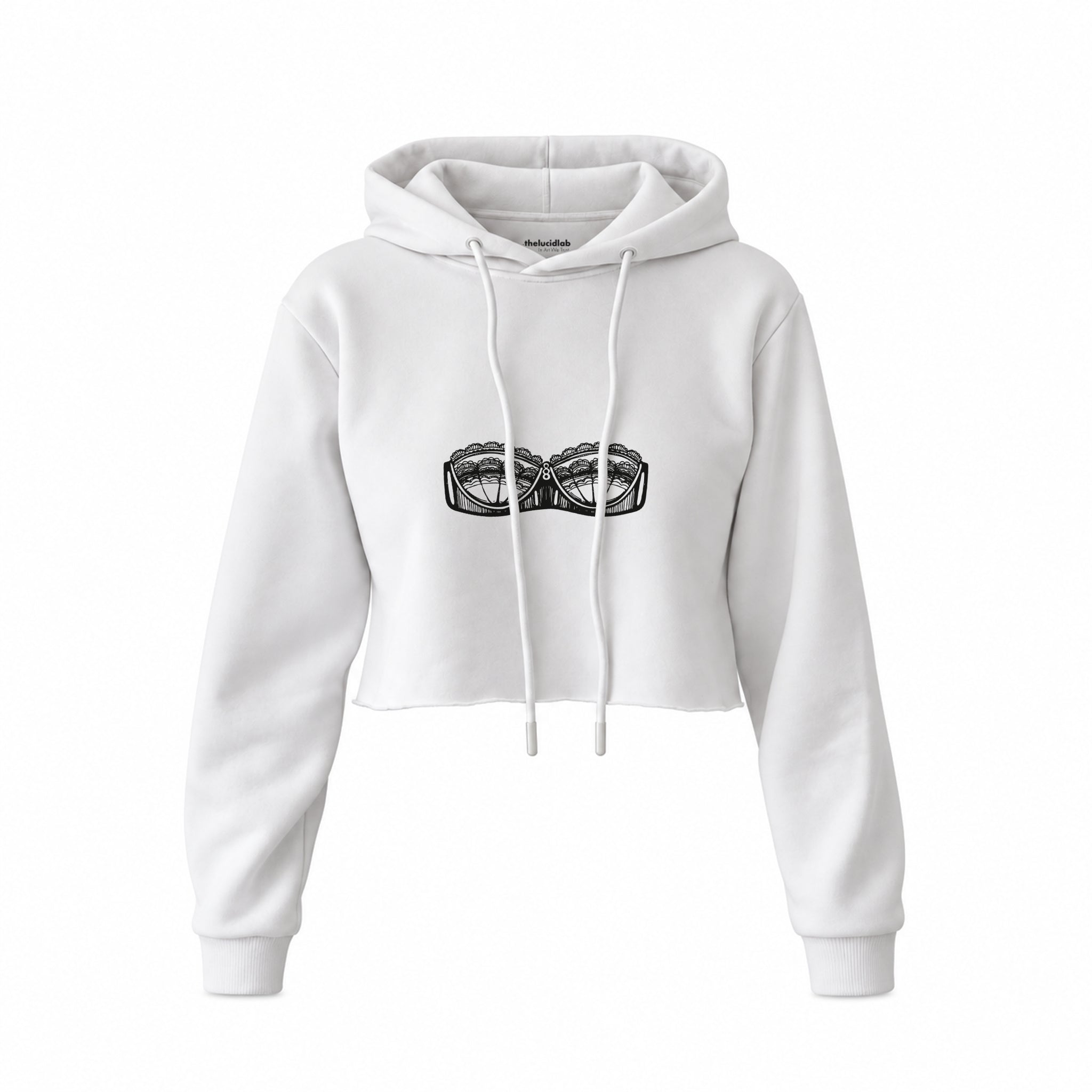 Unshell Me Crop Hoodie — Beyaz — Ön baskı