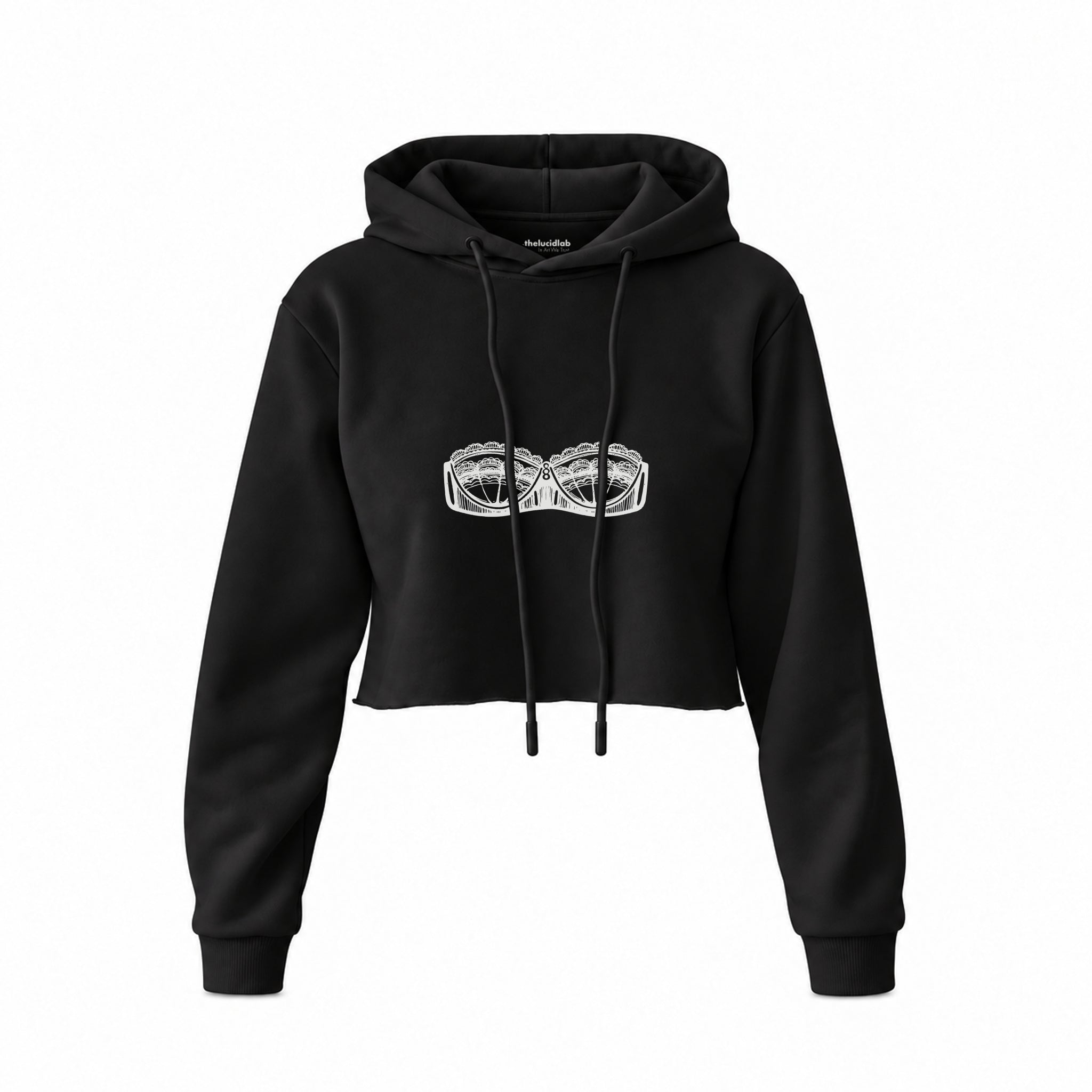 Unshell Me Crop Hoodie — Siyah — Ön baskı